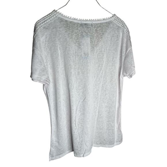 Modern Canvas Shirt Short Sleeves V-Neck Minimalist White Womens Large NWT - Picture 2 of 5